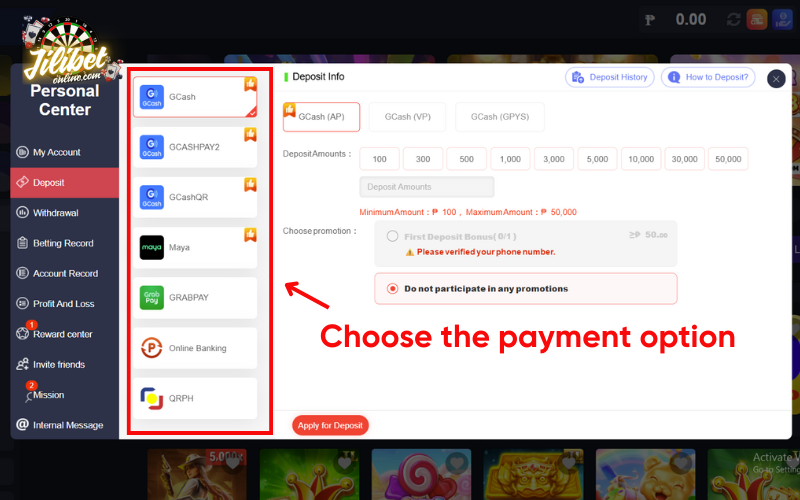 Jilibet Cash In Guide 3 choose-the-payment-option